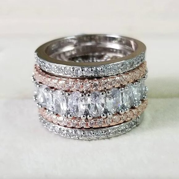 18k White Gold Diamond Ring Band Two Tone Ring Silver & Rose Gold - Picture 2 of 7